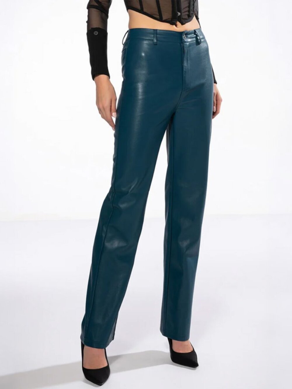 Akira Teal Blue High Rise Faux Leather Pants Size 27